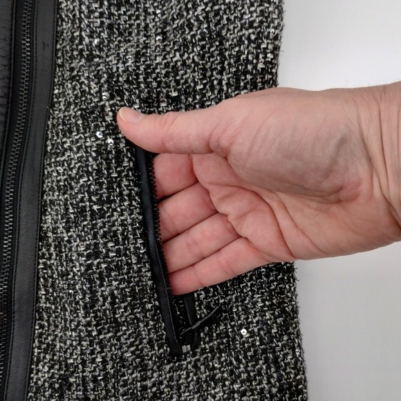 Banana Republic Tweed‎ Moto Jacket Blazer Black Faux Leather Trim Size 4 - Picture 8 of 15